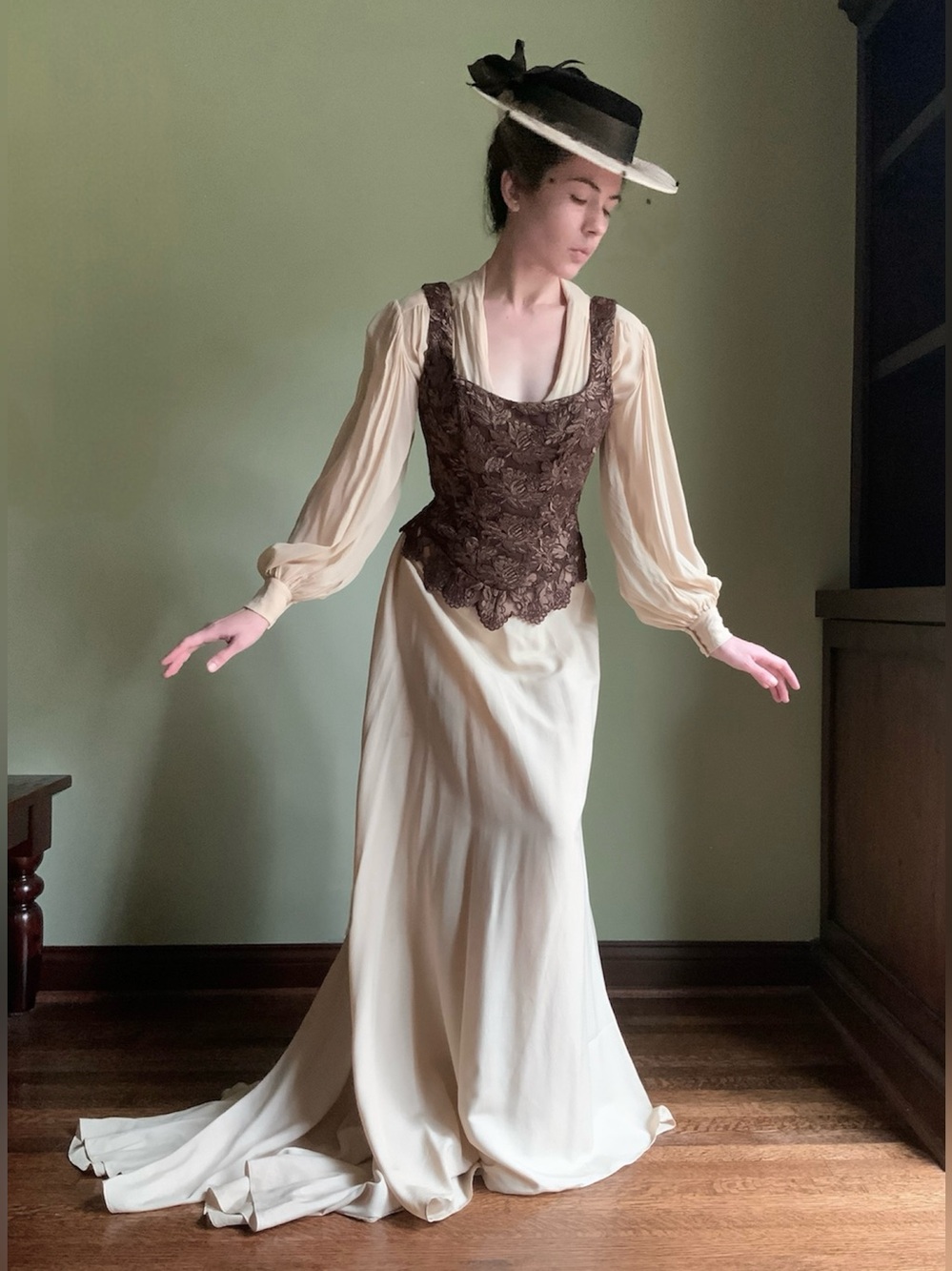 Vintage Brocade Corset Top, Dark Chocolate Brown Soutache Lace Corset Top